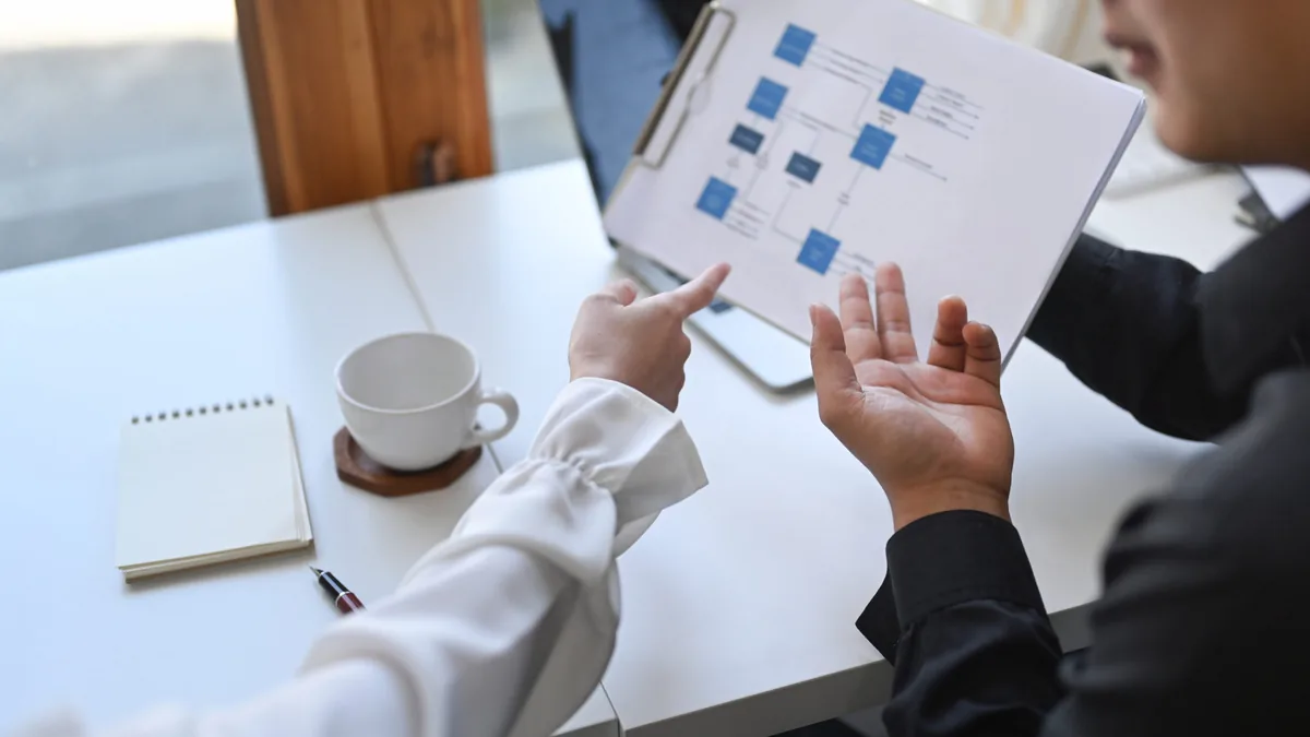 Executivos analisando o fluxo de uma operação de lançamento imobiliário